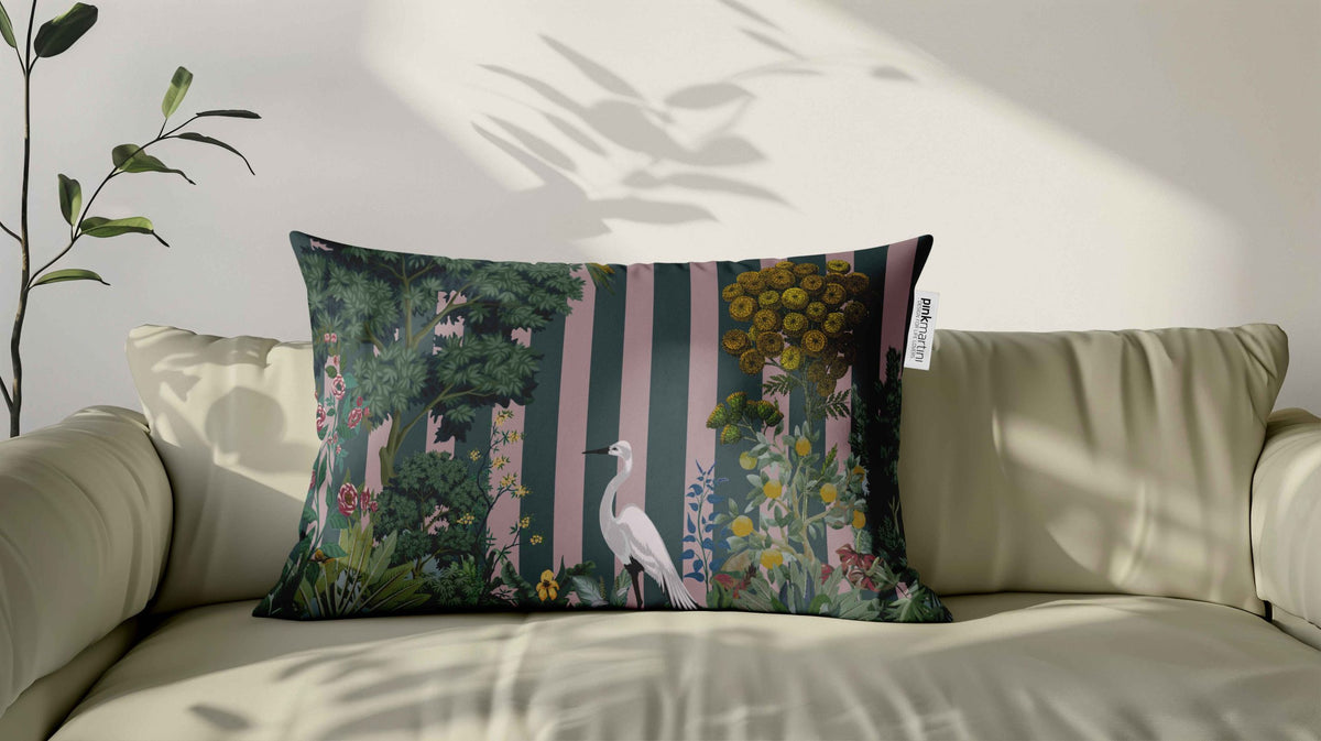 Cuscino Rettangolare Airone Avio Pink – Design Manuela Merlo di Pink Martini Design