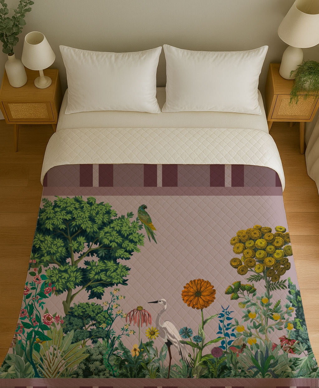 Copriletto Trapuntino Airone Rosa – Design Manuela Merlo di Pink Martini Design