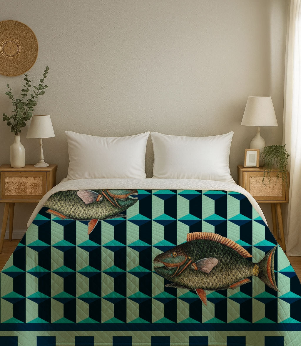 Copriletto Trapuntino Pesce Pattern – Design Manuela Merlo di Pink Martini Design