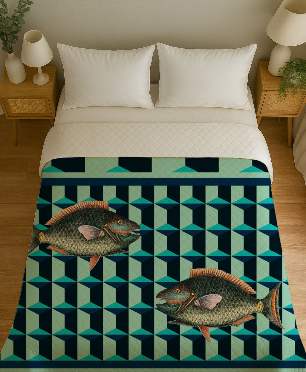 Copriletto Trapuntino Pesce Pattern – Design Manuela Merlo di Pink Martini Design
