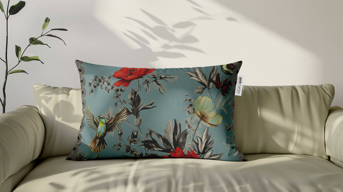 Cuscino Rettangolare Colibrì Cielo – Design Manuela Merlo di Pink Martini Design