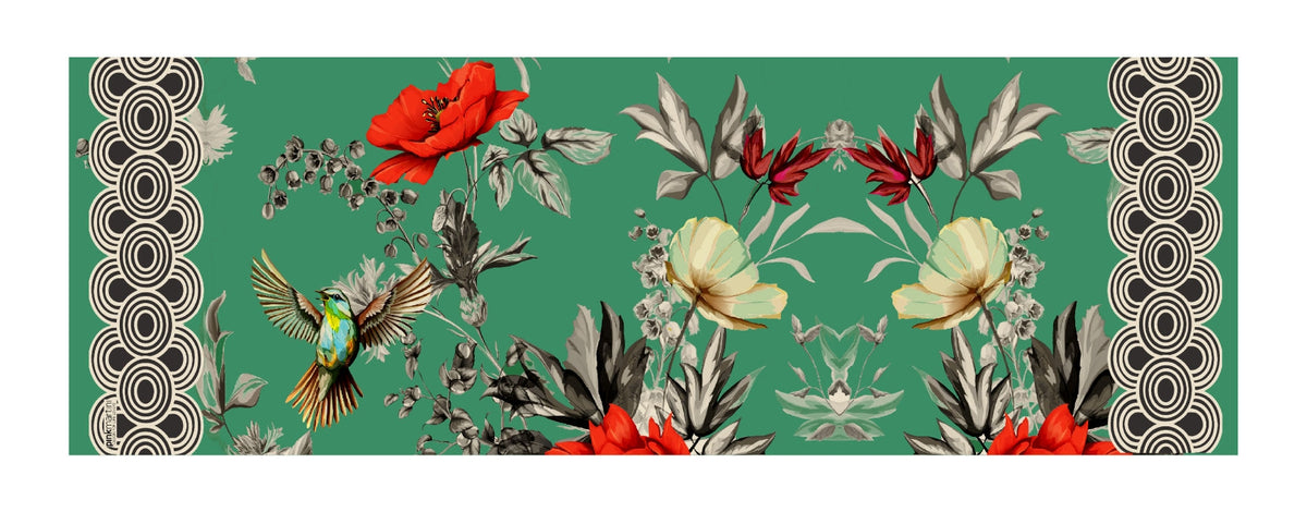 Runner Policanva Colibrì Tiffany – Design Manuela Merlo di Pink Martini Design