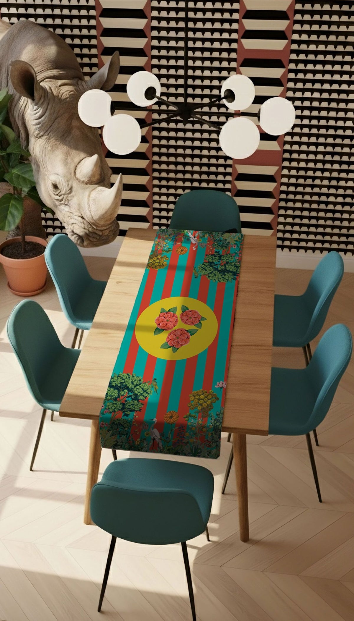 Runner Policanva Airone Fiori – Design Manuela Merlo di Pink Martini Design