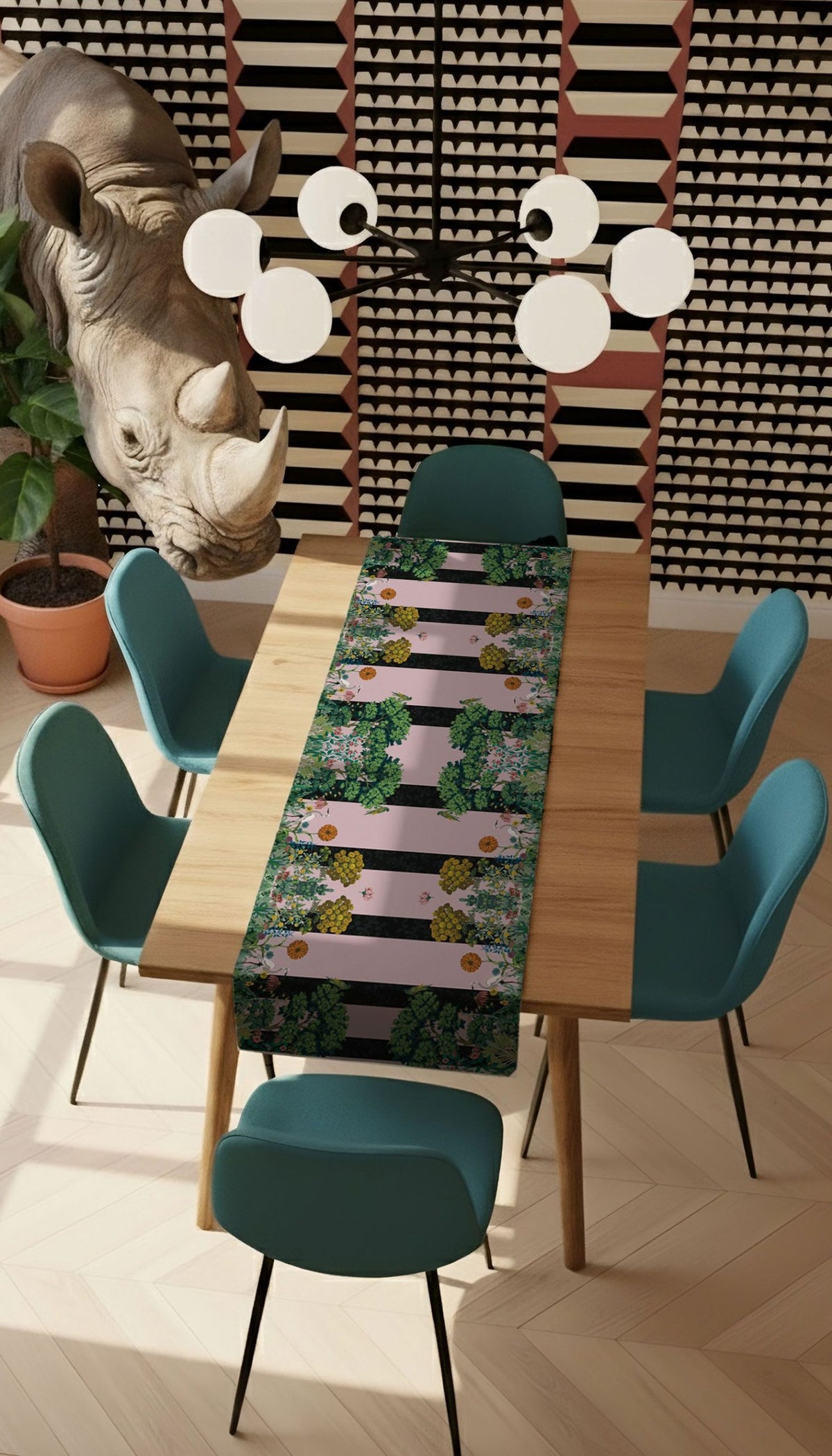 Runner Policanva Airone Rosa e Nero – Design Manuela Merlo di Pink Martini Design