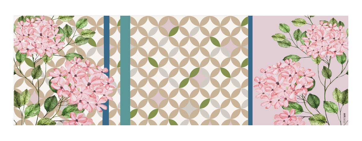 Runner Policanva Ortensia – Design Manuela Merlo di Pink Martini Design