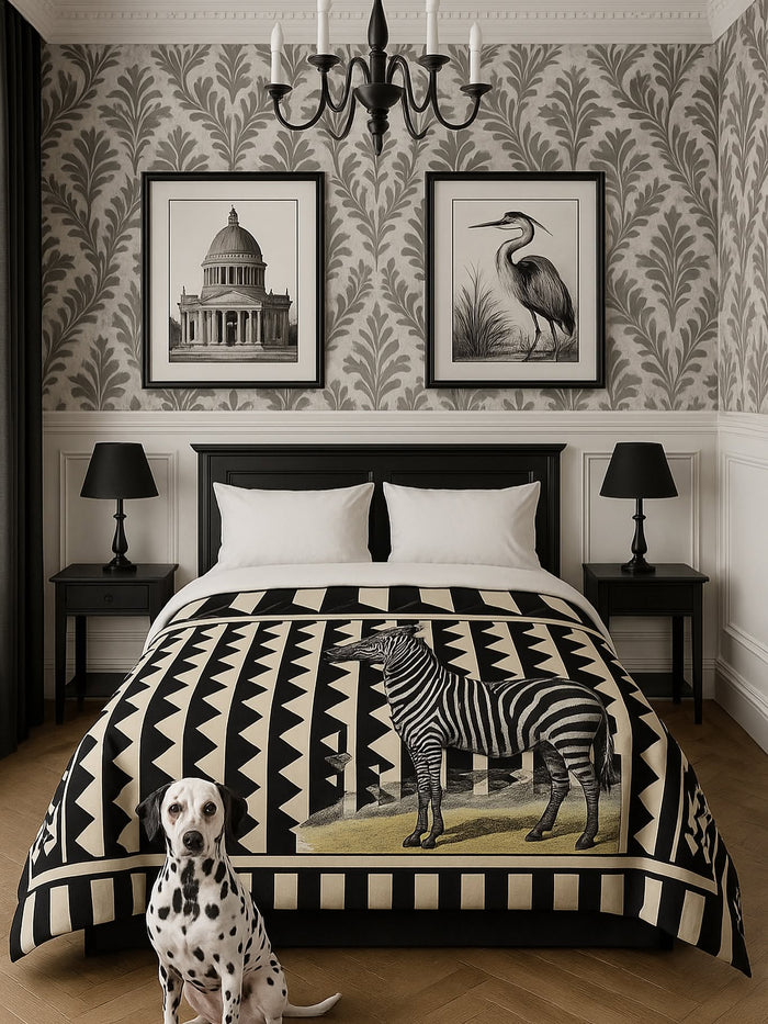 Ambientazione camera da letto con tessili Pink Martini