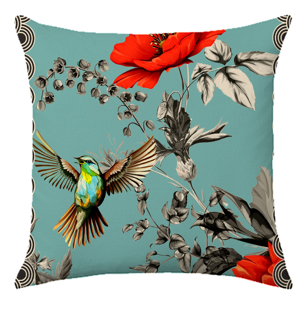 Cuscino Colibrì in Velluto colore Cielo - design Manuela Merlo Pink Martini Design