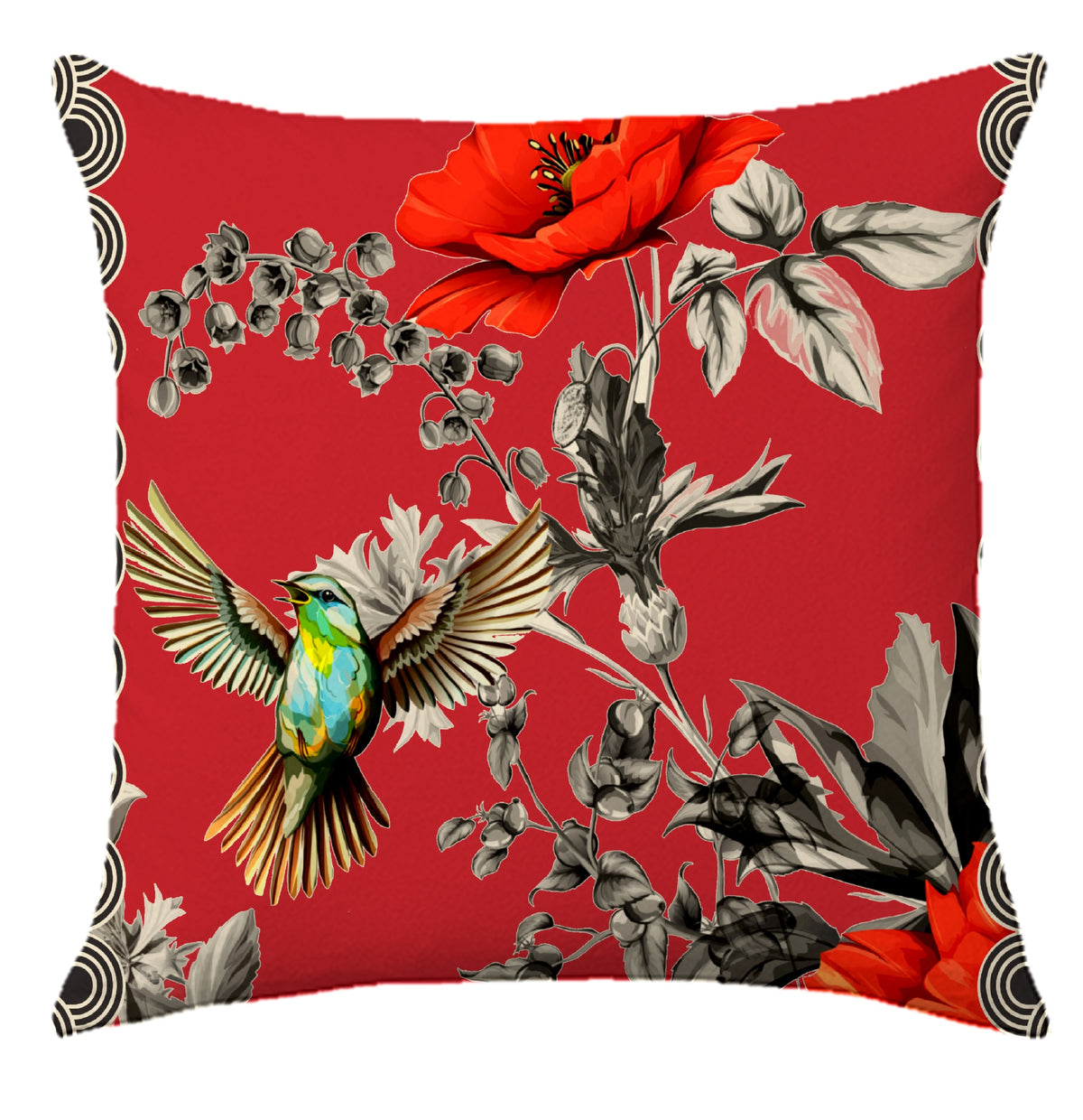 Cuscino Colibrì in Velluto colore Fragola - design Manuela Merlo Pink Martini Design