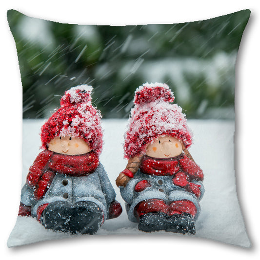 Cuscino in Velluto Statuine di Natale nella Neve
